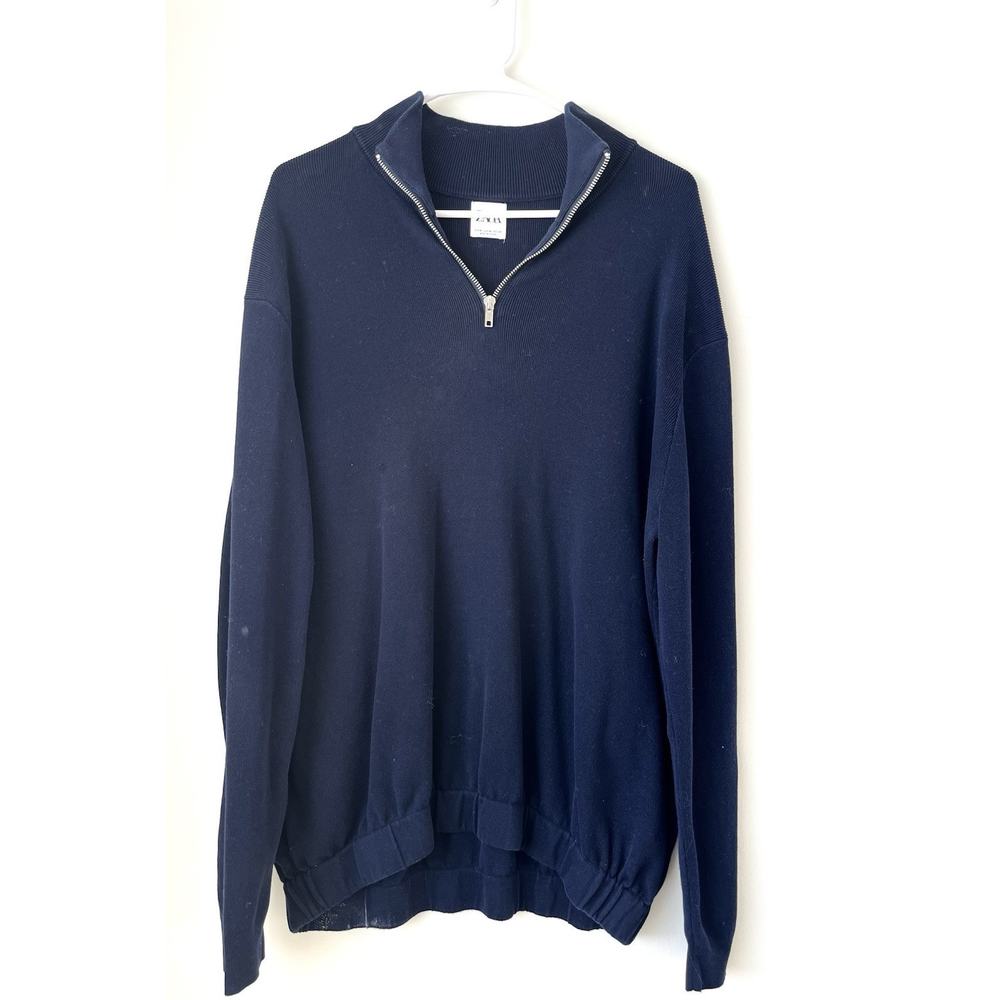 Zara Men’s Half Zip Sweatshirt Size Medium Blue
